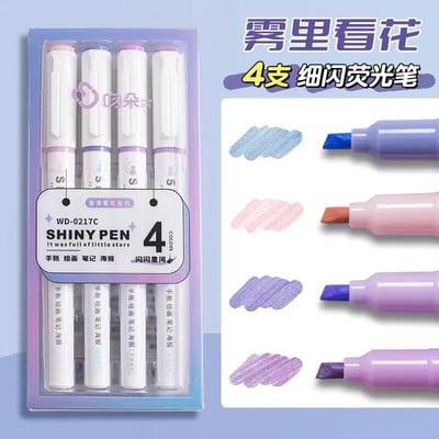 4 bucăți/set drăguț sclipici pastel evidențiator stilou fluorescent pictură colorată graffiti pixuri strălucitoare markere rechizite școlare de birou