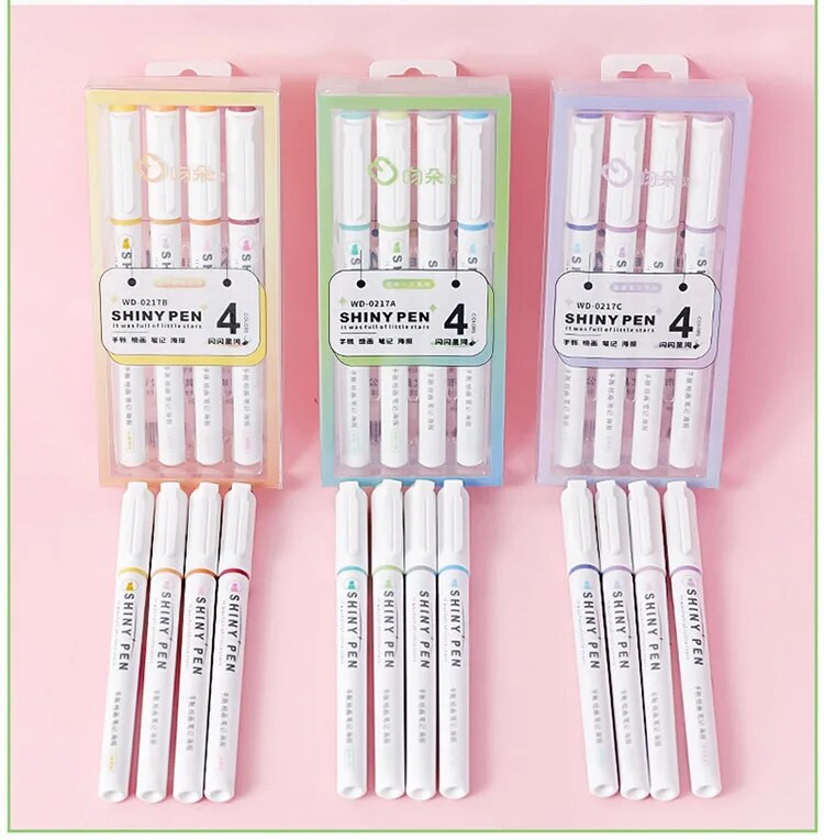 4 bucăți/set drăguț sclipici pastel evidențiator stilou fluorescent pictură colorată graffiti pixuri strălucitoare markere rechizite școlare de birou