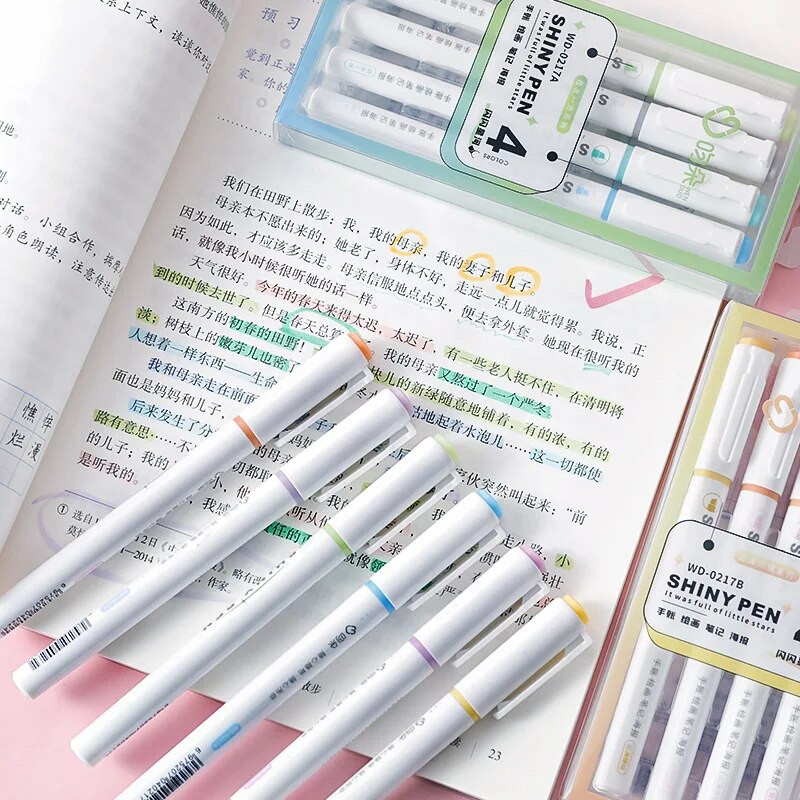 4 bucăți/set drăguț sclipici pastel evidențiator stilou fluorescent pictură colorată graffiti pixuri strălucitoare markere rechizite școlare de birou