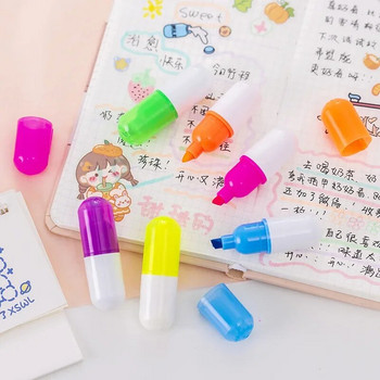 6 бр./опаковка Creative Pill Shape Mini Colorful Candy Color Highlighters Рекламни маркери Подарък Канцеларски материали Цветна писалка