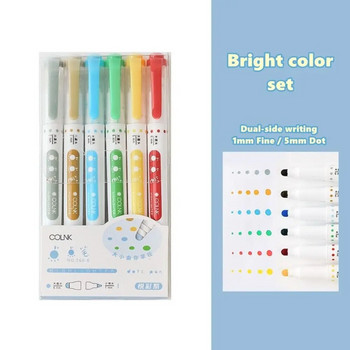 6 бр./компл. Комплект маркиращи маркери с двойна глава Candy Color Dots Комплект маркировки за бележки за изящно изкуство Комплект флуоресцентни писалки