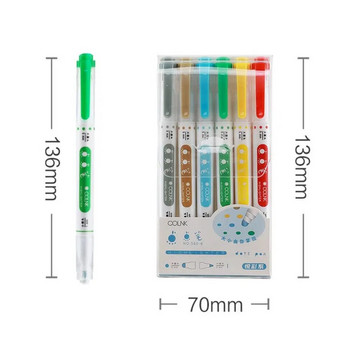6 τεμ./Σετ Σετ επισήμανσης με κουκκίδες διπλής κεφαλής καραμέλας Fine Art Painting Note Marks Fluorescent Pen Set