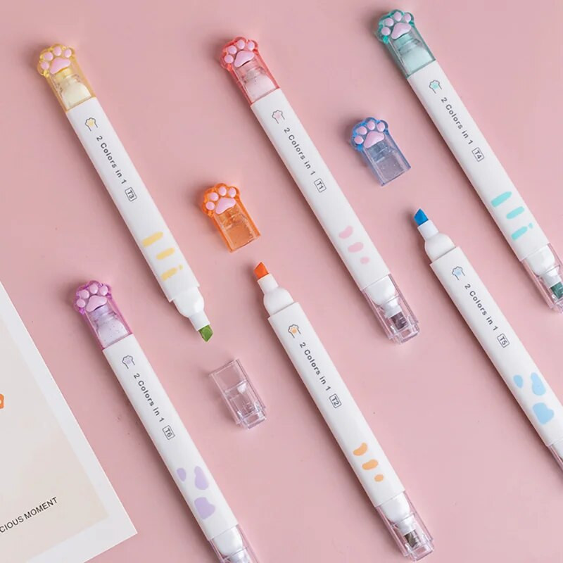 6 gab. Radošas kaķu spīļu marķieris Kawaii dienasgaismas marķieri mākslas marķieri korejiešu rakstāmpiederumu žurnālu plānotājs biroja piederumi