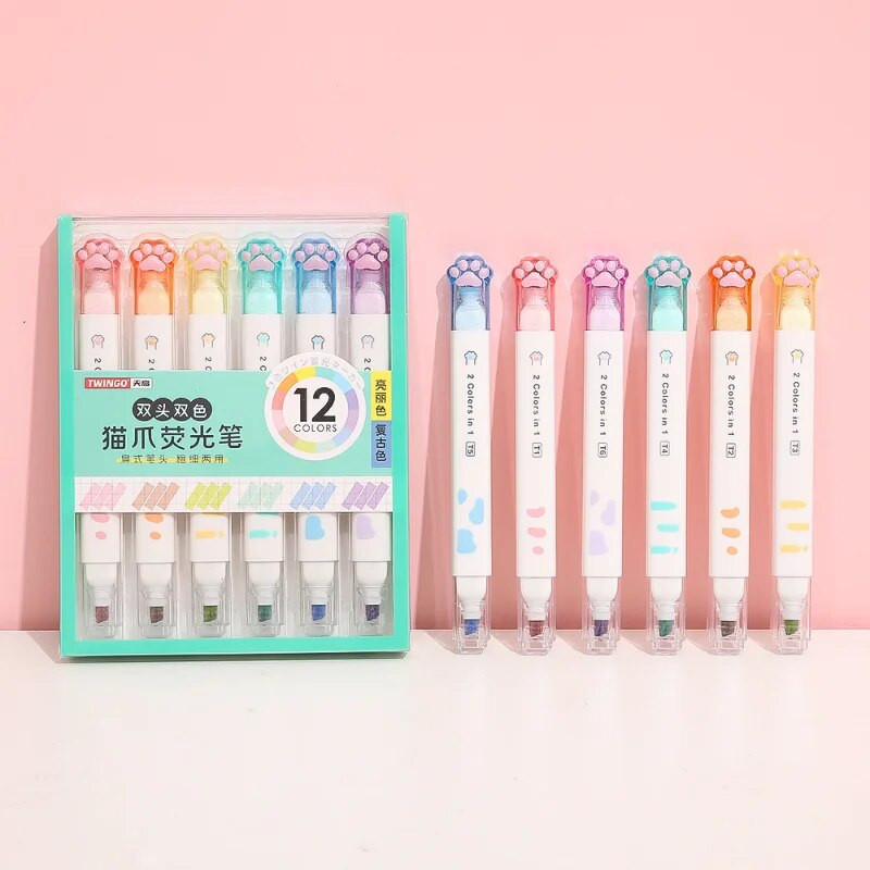 6 gab. Radošas kaķu spīļu marķieris Kawaii dienasgaismas marķieri mākslas marķieri korejiešu rakstāmpiederumu žurnālu plānotājs biroja piederumi