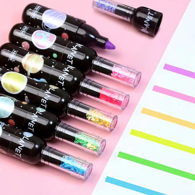 6pcs/Set Wine Bottle Styling Planet Highlighter Printery Marker Pen Pisanje Slika Doodle Pen Višebojne Fluorescentne olovke