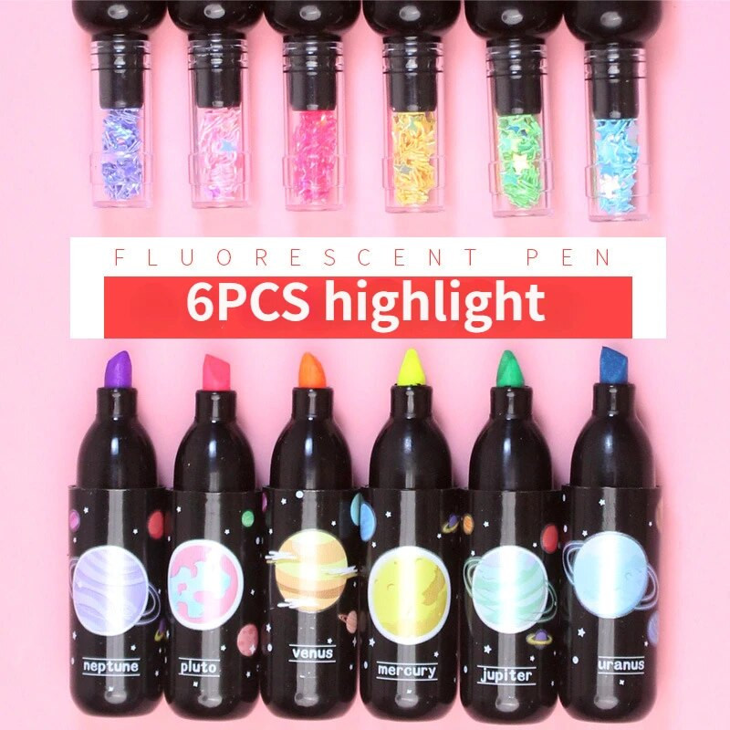6 buc/set sticle de vin Styling Planet Highlighter Papetarie Marker Pen Scriere Pictură Doodle Pen Pixuri fluorescente multicolore