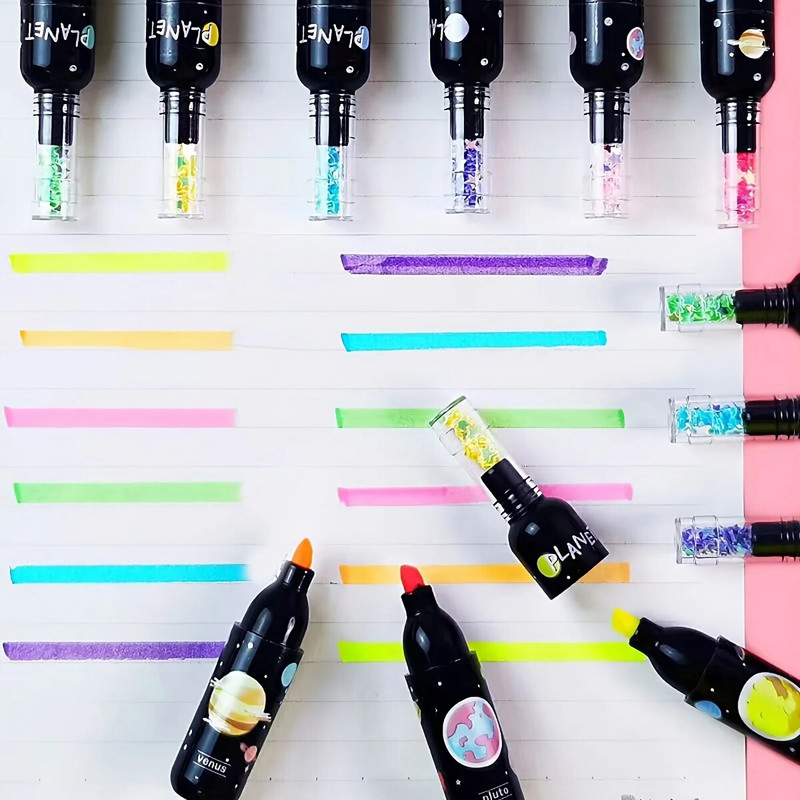 6 buc/set sticle de vin Styling Planet Highlighter Papetarie Marker Pen Scriere Pictură Doodle Pen Pixuri fluorescente multicolore