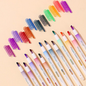 12 цвята изтриваеми химикалки с промяна на цвета, изтриваеми химикалки, хайлайтър с длето, изтриваем хайлайтър, рисунка на ученик, бележки, мар