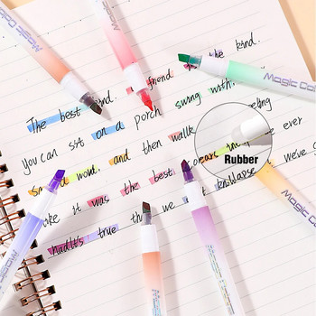 12 цвята изтриваеми химикалки с промяна на цвета, изтриваеми химикалки, хайлайтър с длето, изтриваем хайлайтър, рисунка на ученик, бележки, мар