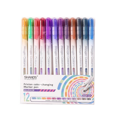 12 krāsu dzēšamas krāsu maiņas pildspalvas, dzēšamās pildspalvas, kaltu uzgaļa marķieris, dzēšams marķieris, studentu zīmējums, piezīmes, mar