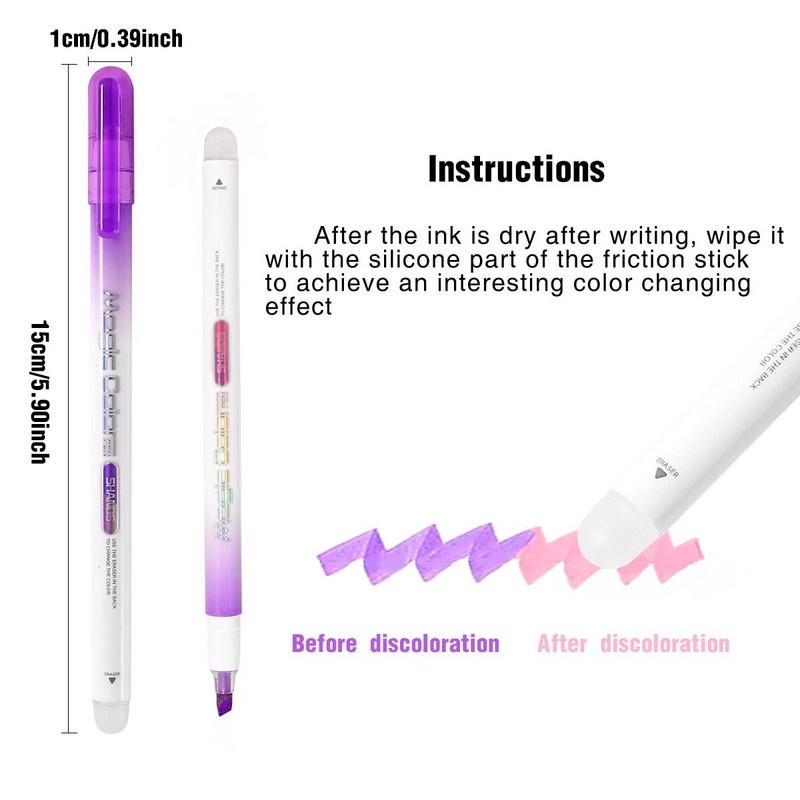 12 krāsu dzēšamas krāsu maiņas pildspalvas, dzēšamās pildspalvas, kaltu uzgaļa marķieris, dzēšams marķieris, studentu zīmējums, piezīmes, mar