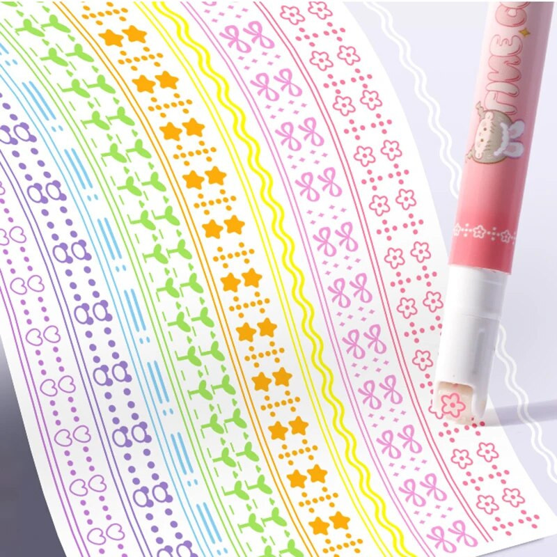 8gab./komplektā Kawaii līnijas formas izgaismotājs, radošs dubultgalvas rullīšu izliekuma pildspalvas DIY grafiti pildspalva zīmējumu korejiešu kancelejas preču birojs