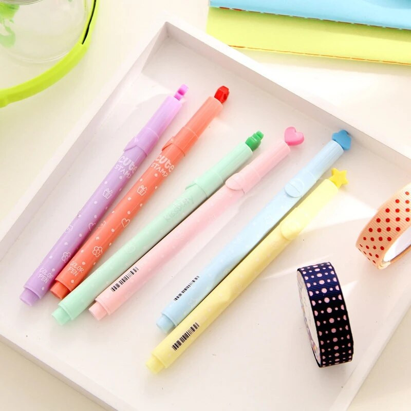6Gb/komplekts Cute Candy Krāsu marķieri Pildspalvu tintes Radošs Marķieris Zīmogs Fluorescējošās pildspalvas Skolas Biroja piederumi Kancelejas preces