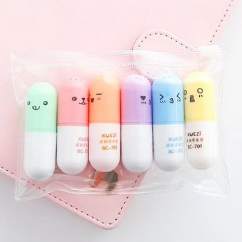 6 τμχ /Συσκευασία Cute Pill Mini highlighter Marker Drawing Pen School Αναλώσιμα γραφείου Παιδική γραφική ύλη για μαθητές