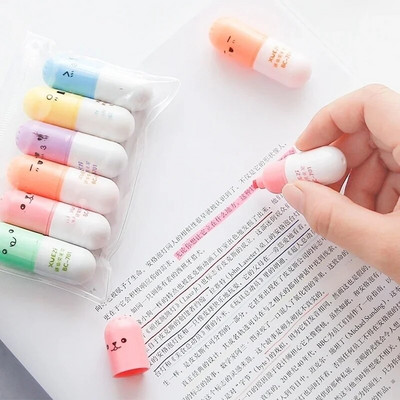 6 τμχ /Συσκευασία Cute Pill Mini highlighter Marker Drawing Pen School Αναλώσιμα γραφείου Παιδική γραφική ύλη για μαθητές