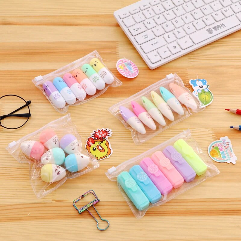 6 τμχ/παρτίδα Κάψουλες Highlighter Vitamin Pill Highlight Marker Color Pens Stationery Office School Base For Markers Stationery