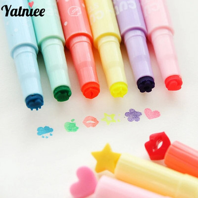 Yatniee Lovely Color Highlighters Tuș Stamp Pen Marker Pen Kawaii drăguț Papetarie Cadou pentru copii Copii