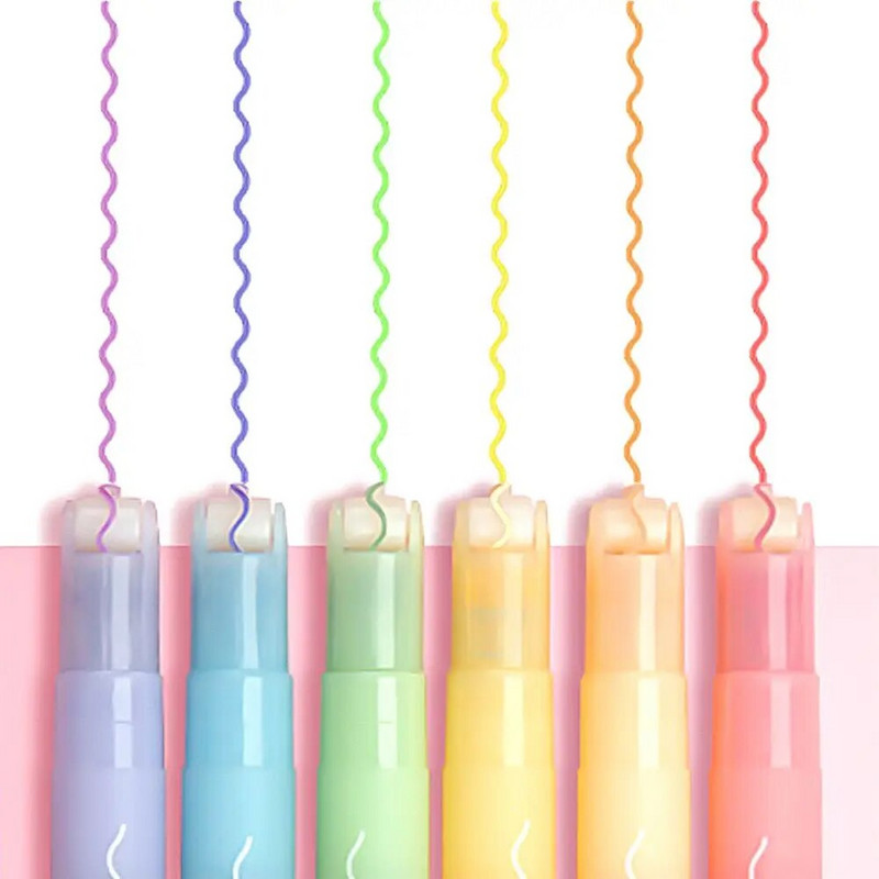 3/6 vnt Curve Line paryškinimo rašiklis Daugiaspalvis volelis antgalio bangos linijos formos žymeklis Highlighter Liner School Naujovės raštinės reikmenys