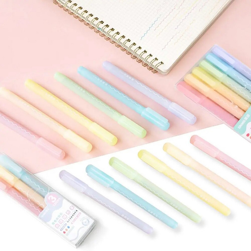3/6 vnt Curve Line paryškinimo rašiklis Daugiaspalvis volelis antgalio bangos linijos formos žymeklis Highlighter Liner School Naujovės raštinės reikmenys