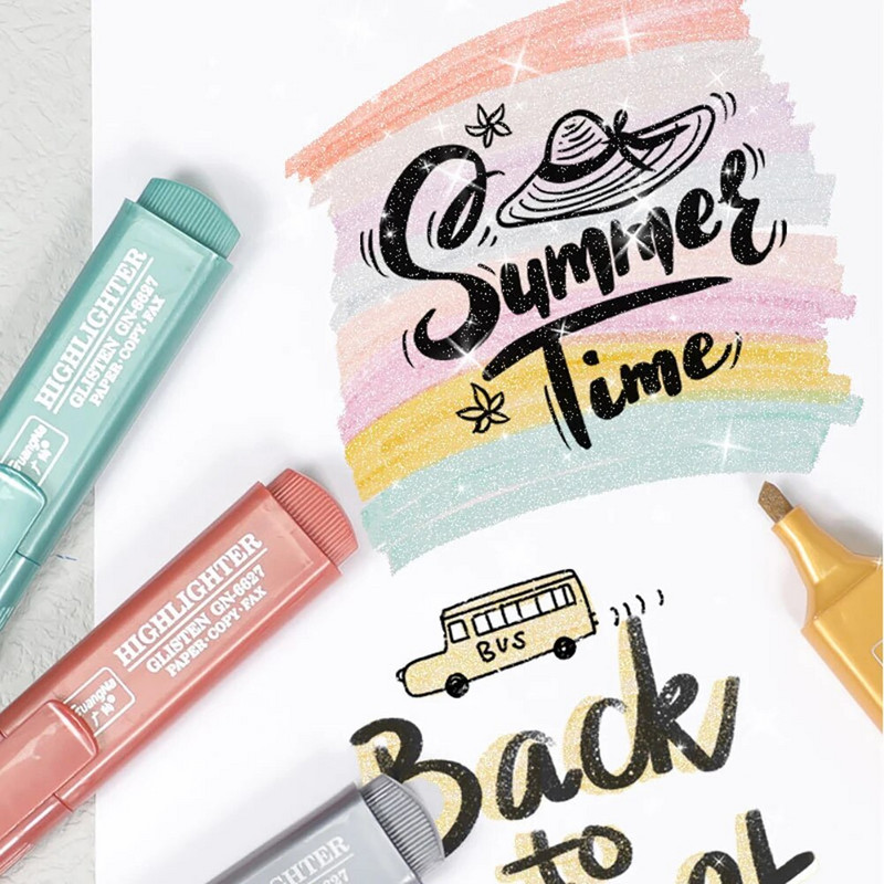 8 krāsu metālisks marķieris, īpaši zibspuldzes dienasgaismas pildspalva, metālisks mirdzošs izgaismotājs, marķieri piezīmju veikšanai, žurnālu rakstīšanas piederumi