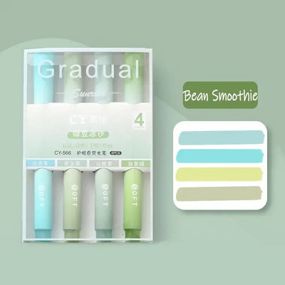 4 gab./komplektā Kawaii Highlighter Pen Gradient Morandi Highlighter Marķieris Art Marķieris Grafiti Fluorescent Pen School Biroja piederumi