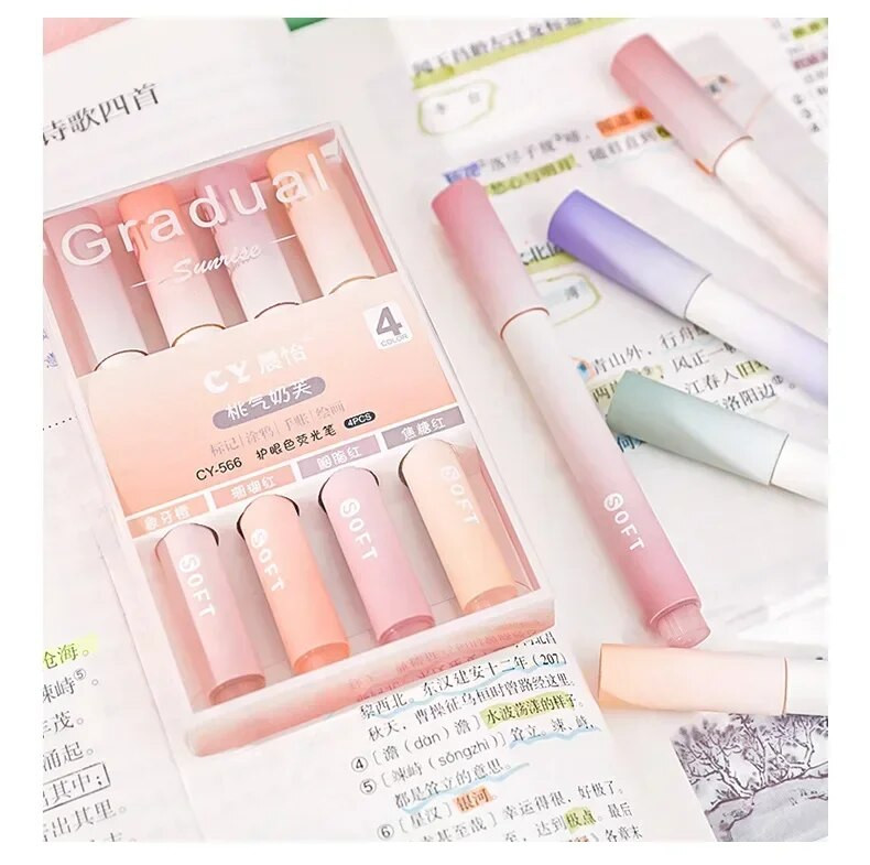 4 gab./komplektā Kawaii Highlighter Pen Gradient Morandi Highlighter Marķieris Art Marķieris Grafiti Fluorescent Pen School Biroja piederumi