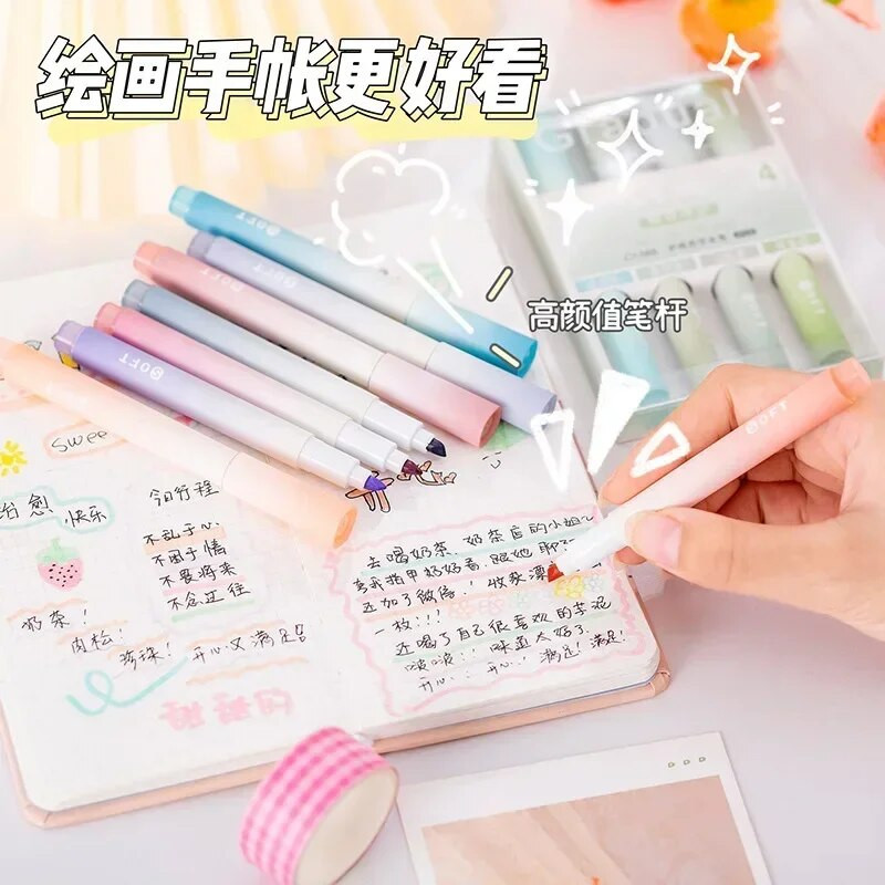 4 gab./komplektā Kawaii Highlighter Pen Gradient Morandi Highlighter Marķieris Art Marķieris Grafiti Fluorescent Pen School Biroja piederumi