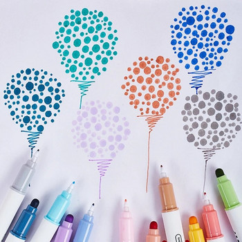 6 бр./комплект светлоцветни хайлайтери за точки комплект химикалки с двоен връх фина линия и точки точков маркер за рисуване рисуване офис ученически пособия