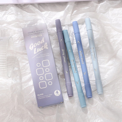 JIANWU 4 τεμάχια/σετ Απλή ομαλή γραφή με μαρκαδόρο Gradient Σετ highlighter διπλού άκρου Creative DIY Μαθητικές προμήθειες Χαρτικά