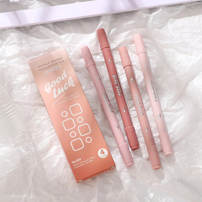 JIANWU 4 τεμάχια/σετ Απλή ομαλή γραφή με μαρκαδόρο Gradient Σετ highlighter διπλού άκρου Creative DIY Μαθητικές προμήθειες Χαρτικά