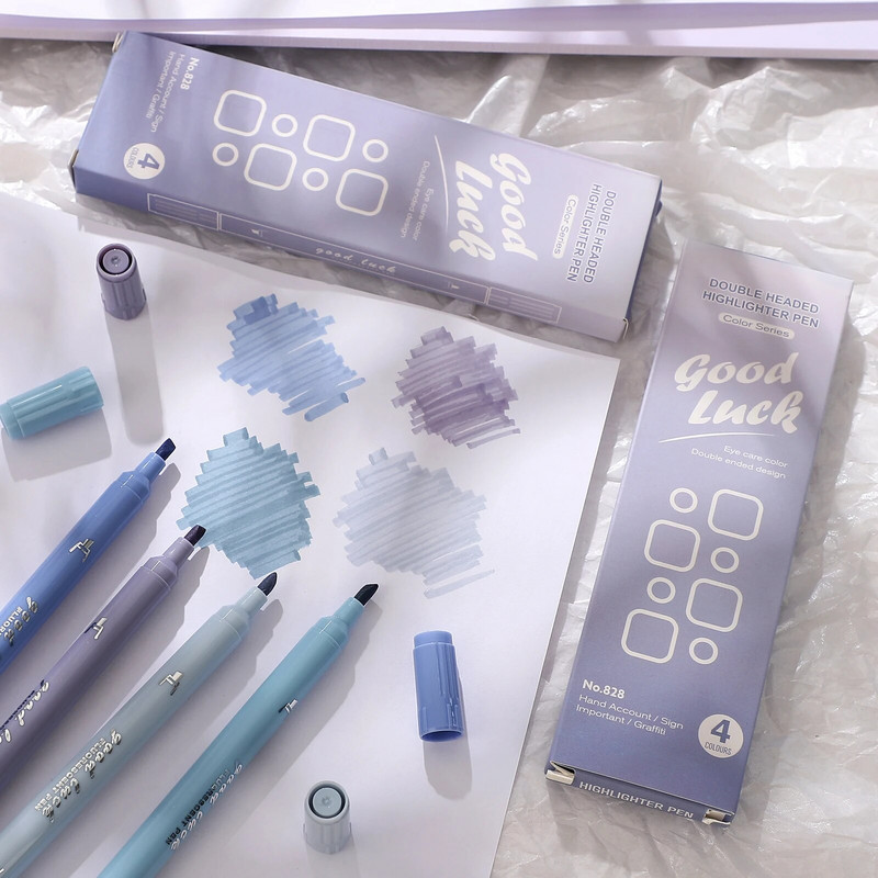 JIANWU 4 τεμάχια/σετ Απλή ομαλή γραφή με μαρκαδόρο Gradient Σετ highlighter διπλού άκρου Creative DIY Μαθητικές προμήθειες Χαρτικά