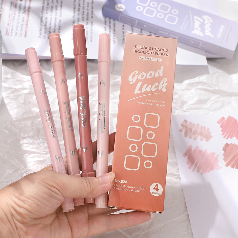 JIANWU 4 τεμάχια/σετ Απλή ομαλή γραφή με μαρκαδόρο Gradient Σετ highlighter διπλού άκρου Creative DIY Μαθητικές προμήθειες Χαρτικά