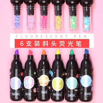 6 τεμ/Σετ Cute Planet Wine Bottle Mini highlighter Marker Pen Drawing Fluorecent Marker Writing Tool Παιδικό δώρο Σχολικό προμήθειες