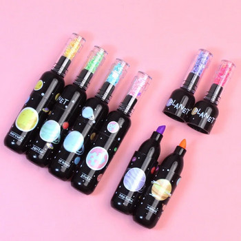6 бр./компл. Cute Planet Wine Bottle Mini Highlighter Marker Pen Рисуване Флуоресцентен маркер Инструмент за писане Детски подарък Училищни офис консумативи