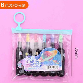 6 τεμ/Σετ Cute Planet Wine Bottle Mini highlighter Marker Pen Drawing Fluorecent Marker Writing Tool Παιδικό δώρο Σχολικό προμήθειες