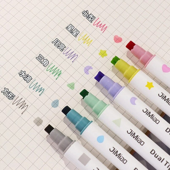 6 Χρώματα/σετ Kawaii Double Headed Star Highlighter Pen Candy Color Stamper Pen for Scrapbook Diary School Granary Supplies