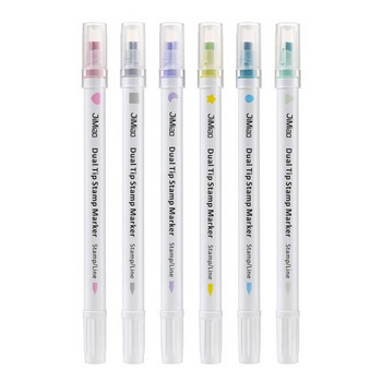 6 Χρώματα/σετ Kawaii Double Headed Star Highlighter Pen Candy Color Stamper Pen for Scrapbook Diary School Granary Supplies