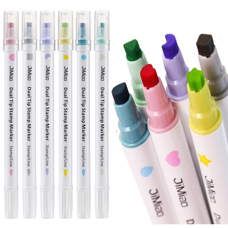 6 krāsas/komplekts Kawaii divgalvu zvaigžņu marķieris Candy Color Stamper pildspalva albumam dienasgrāmatas skolas kancelejas piederumi