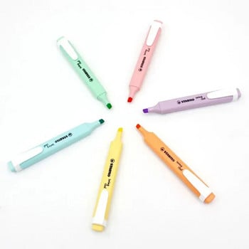 STABILO Νέα 275 Highlighters Παστέλ Μαρκαδόροι Swan Swing 6 Χρώματα Μονό Κείμενο Focus Μαρκαδόρο για Σχολικό Γραφείο 1Τμ