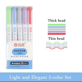 5-цветни маркери за хайлайтър с двоен край Студентски цветен химикал Ученически канцеларски материали kawaii ученически пособия маркери маркери