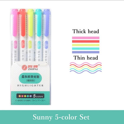 5-värviline kahe otsaga markermarkerid õpilaste värvipliiats Õpilaste kirjatarbed kawaii koolitarbed markerpliiatsid