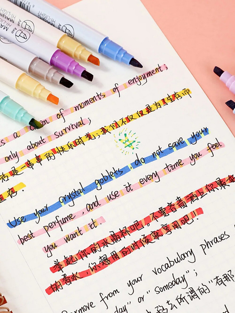 6/12 tk/karp Kahe otsaga värvimuutev esiletõstupliiats Õpilase grafiti joonistusmarker Kirjatarbed Kooli kontoritarbed