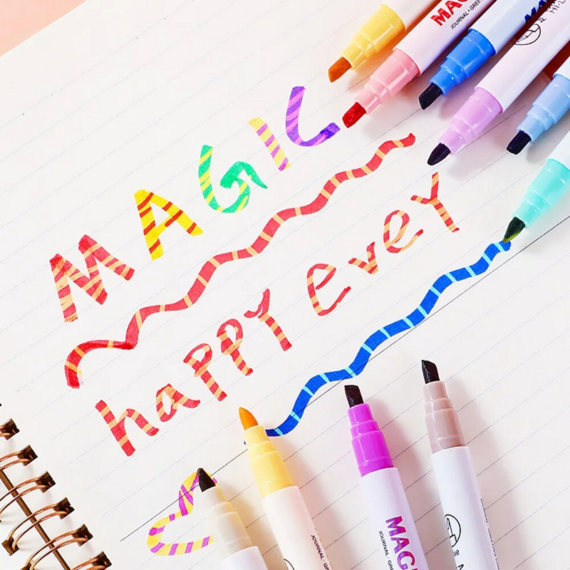 6/12 tk/karp Kahe otsaga värvimuutev esiletõstupliiats Õpilase grafiti joonistusmarker Kirjatarbed Kooli kontoritarbed