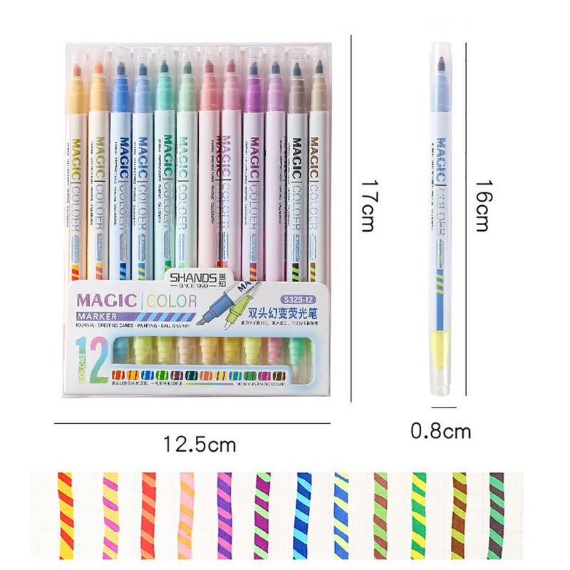 6/12 tk/karp Kahe otsaga värvimuutev esiletõstupliiats Õpilase grafiti joonistusmarker Kirjatarbed Kooli kontoritarbed