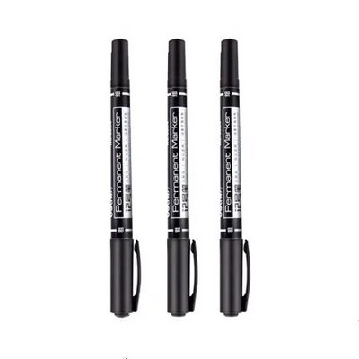 3gab/iepakojumā divu uzgaļu pastāvīgie marķieri, smalks punkts, (melna, zila, sarkana) tinte, 0,5–1