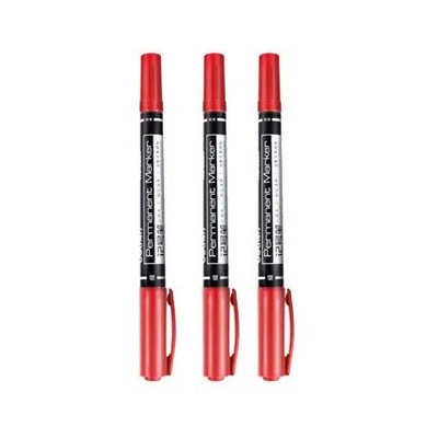 3gab/iepakojumā divu uzgaļu pastāvīgie marķieri, smalks punkts, (melna, zila, sarkana) tinte, 0,5–1