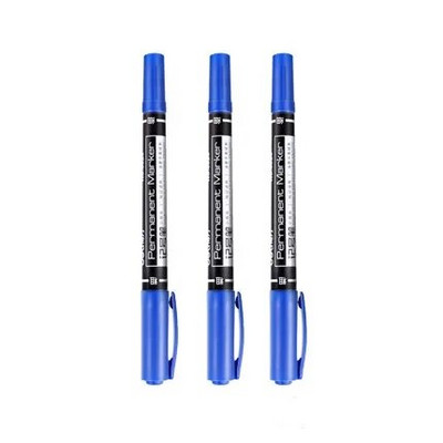 3gab/iepakojumā divu uzgaļu pastāvīgie marķieri, smalks punkts, (melna, zila, sarkana) tinte, 0,5–1