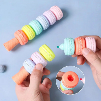 1 Τεμάχια 6 Χρώμα Creative Cute Kawaii Macaron Μπισκότο Candy Color Highlighter Σχολικά είδη γραφείου Δώρο