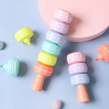 1 Τεμάχια 6 Χρώμα Creative Cute Kawaii Macaron Μπισκότο Candy Color Highlighter Σχολικά είδη γραφείου Δώρο