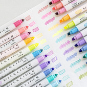 12gab Piena laineru pildspalvu komplekts ar abām pusēm, trekniem, smalkiem galiem, aizsargā acis Vieglas krāsas izgaismotājs Marķieris Zīmējums Biroja skola A6103